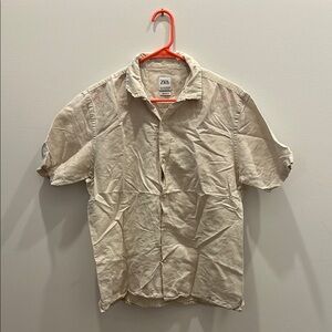 Zara Men's Linen Blend Beige Button Down Shirt